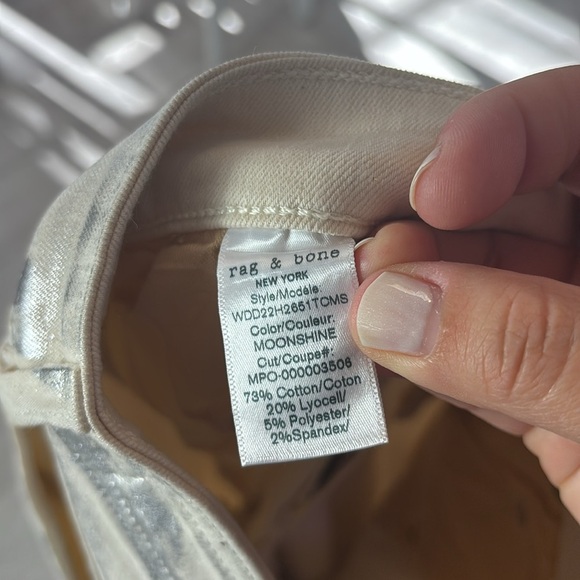 Rag & Bone Cate Mid-Rise Skinny Size 30 Moonshine JeansMetallic Silver Off White - Picture 9 of 16